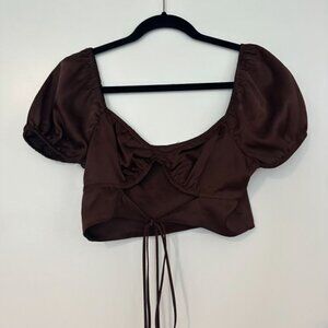 Brown Satin Cut Out Crop Top